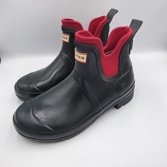 HUNTER x Target Navy Blue Red Ankle Chelsea Style Short Rain Boots Womens Size 8 - Picture 1 of 9